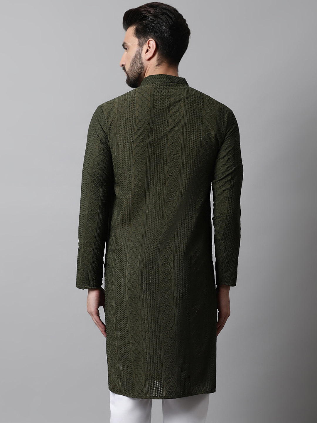 Jompers Men's Embroiderd Kurta - Olive