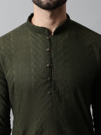 Jompers Men's Embroiderd Kurta - Olive