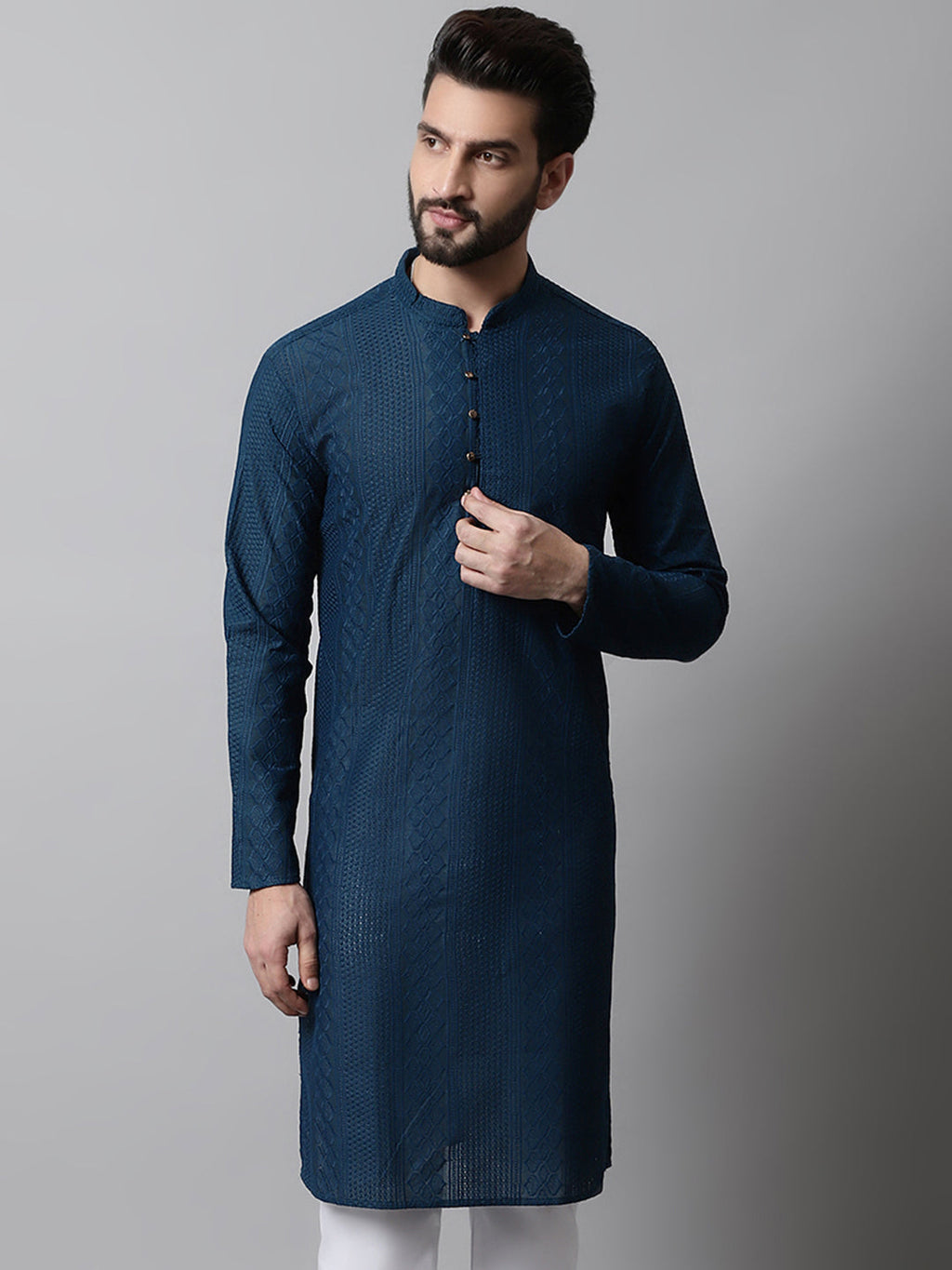 Jompers Men's Embroiderd Kurta - Teal