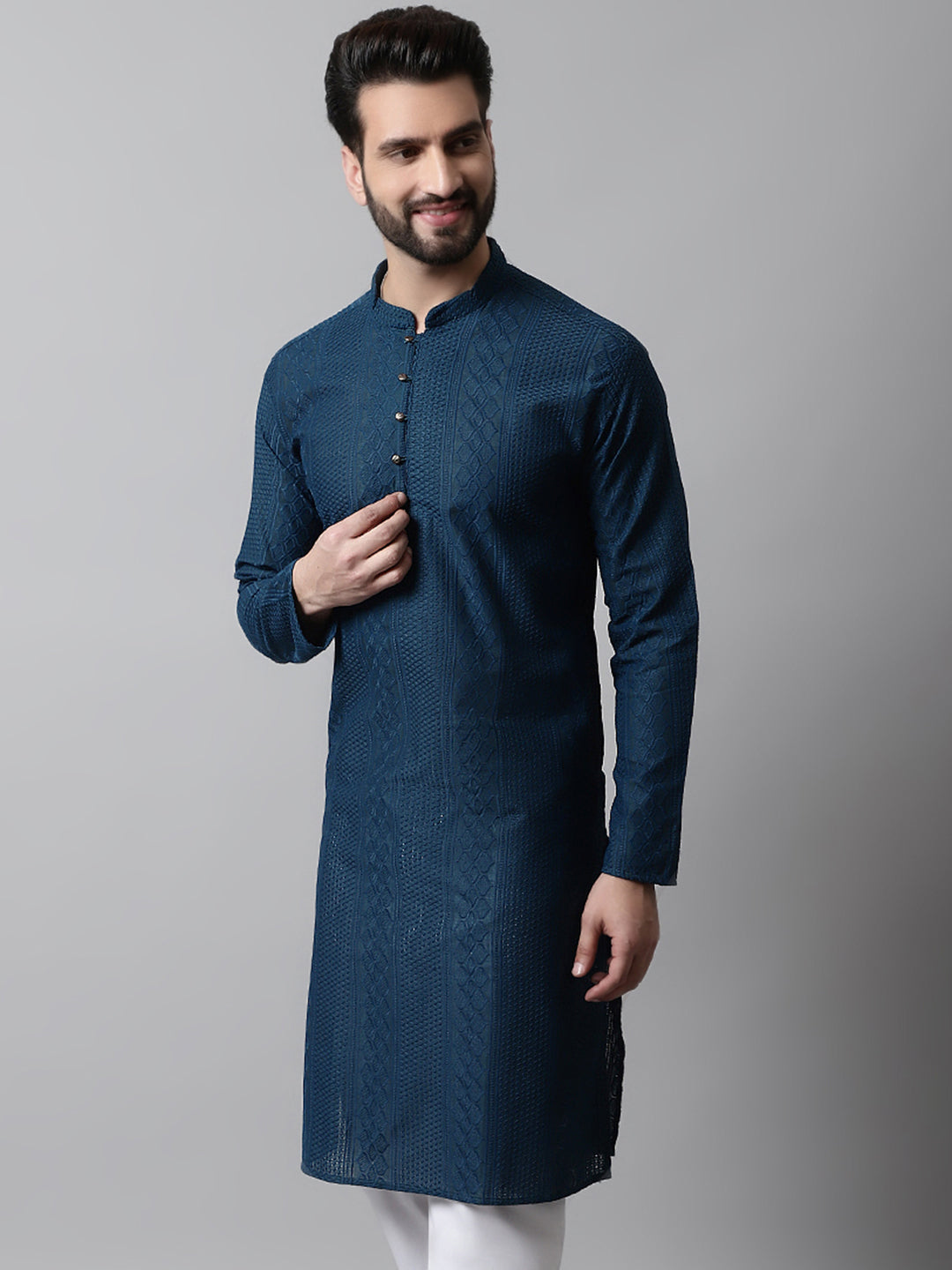 Jompers Men's Embroiderd Kurta - Teal