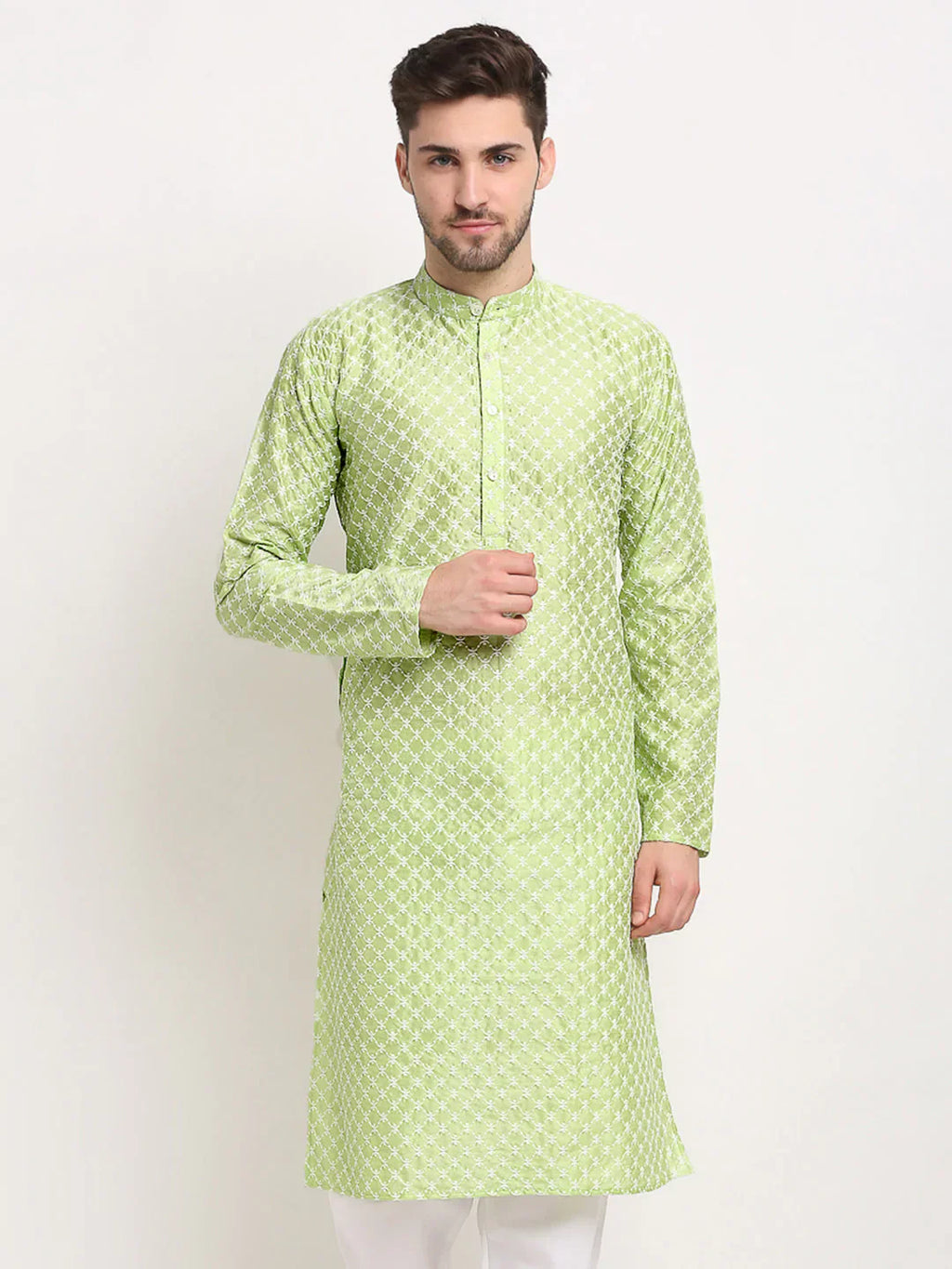 Jompers Men's Green Chikankari Kurta Only