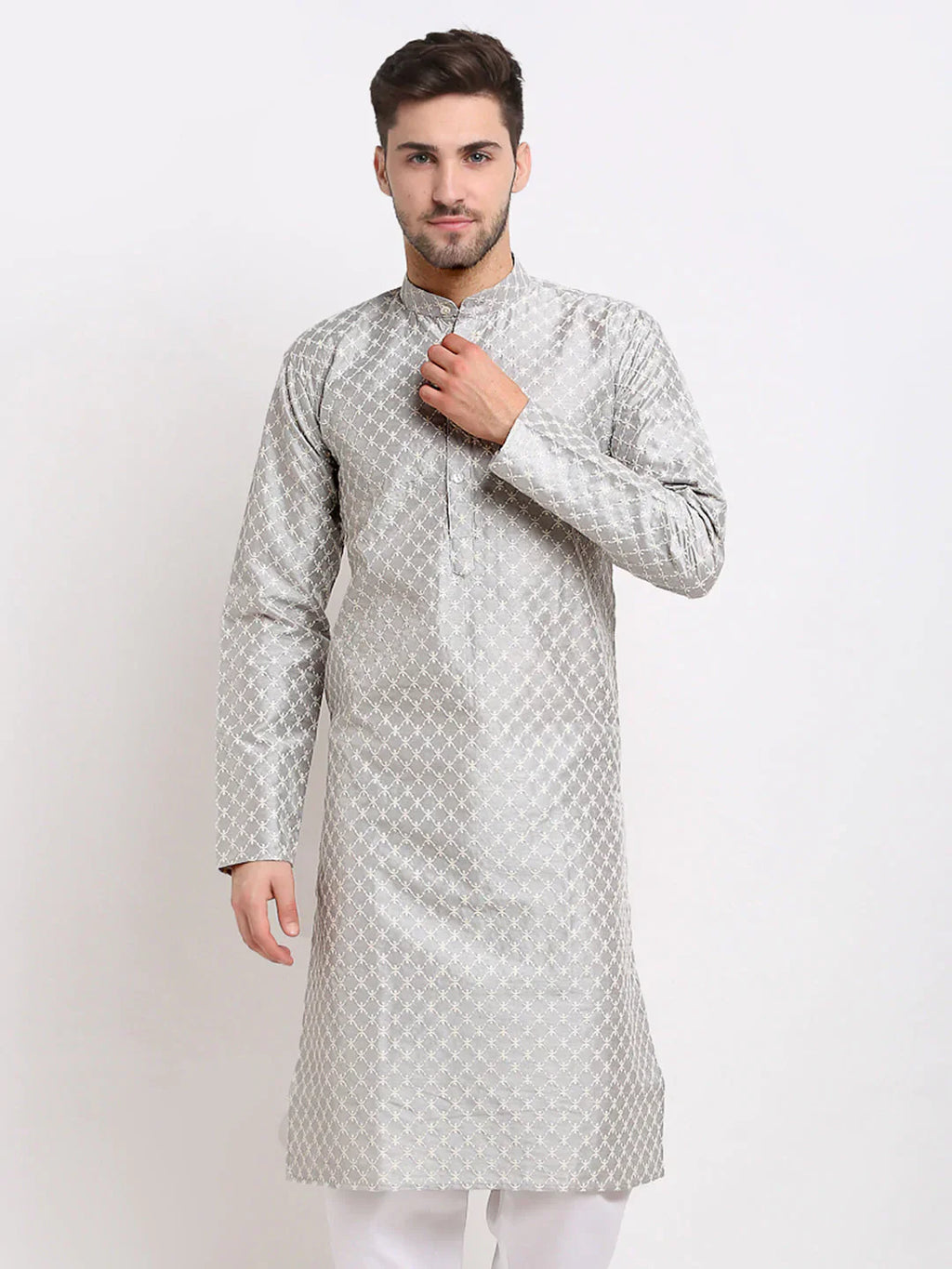 Jompers Men's Grey Chikankari Kurta Only