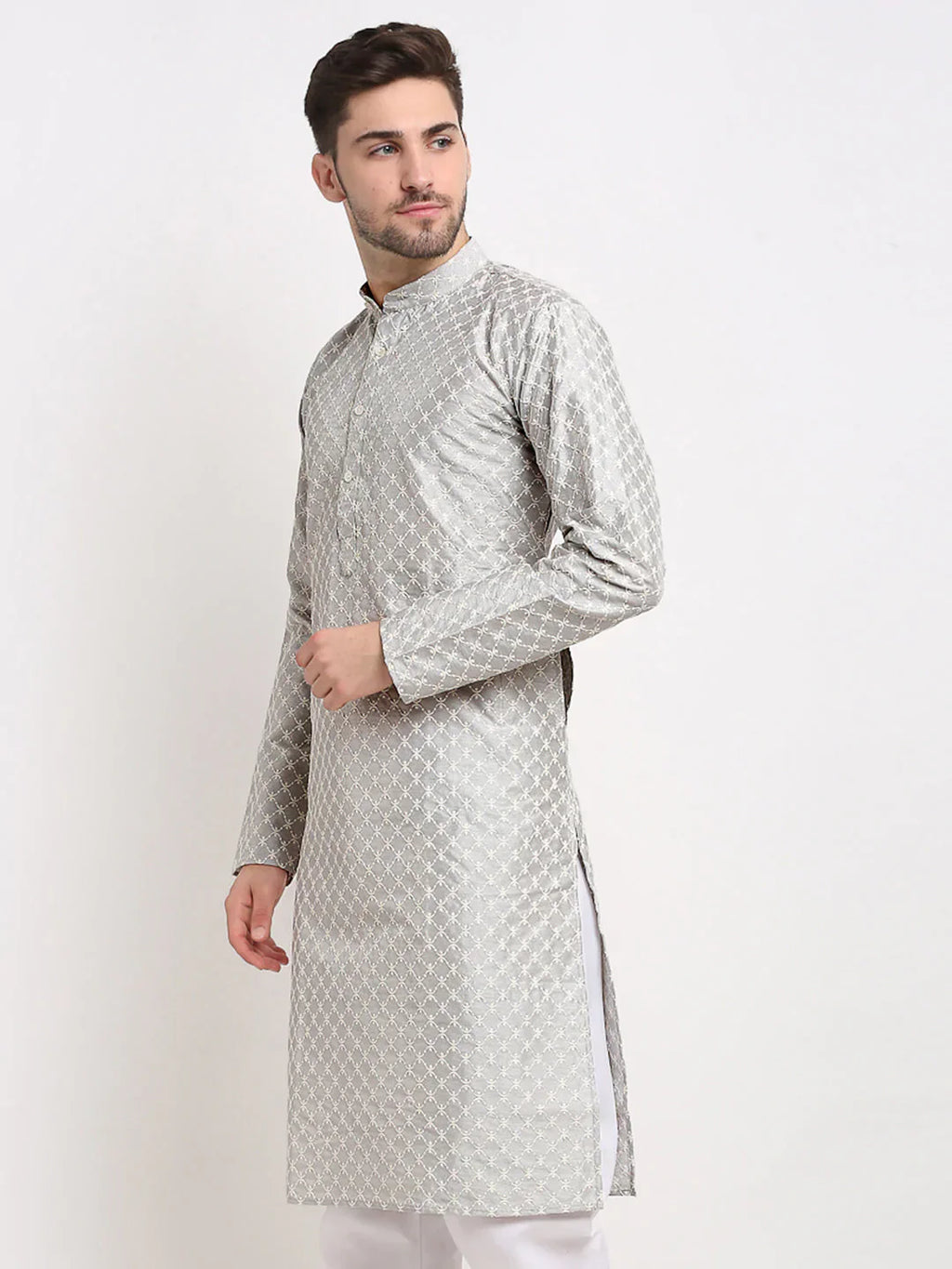 Jompers Men's Grey Chikankari Kurta Only