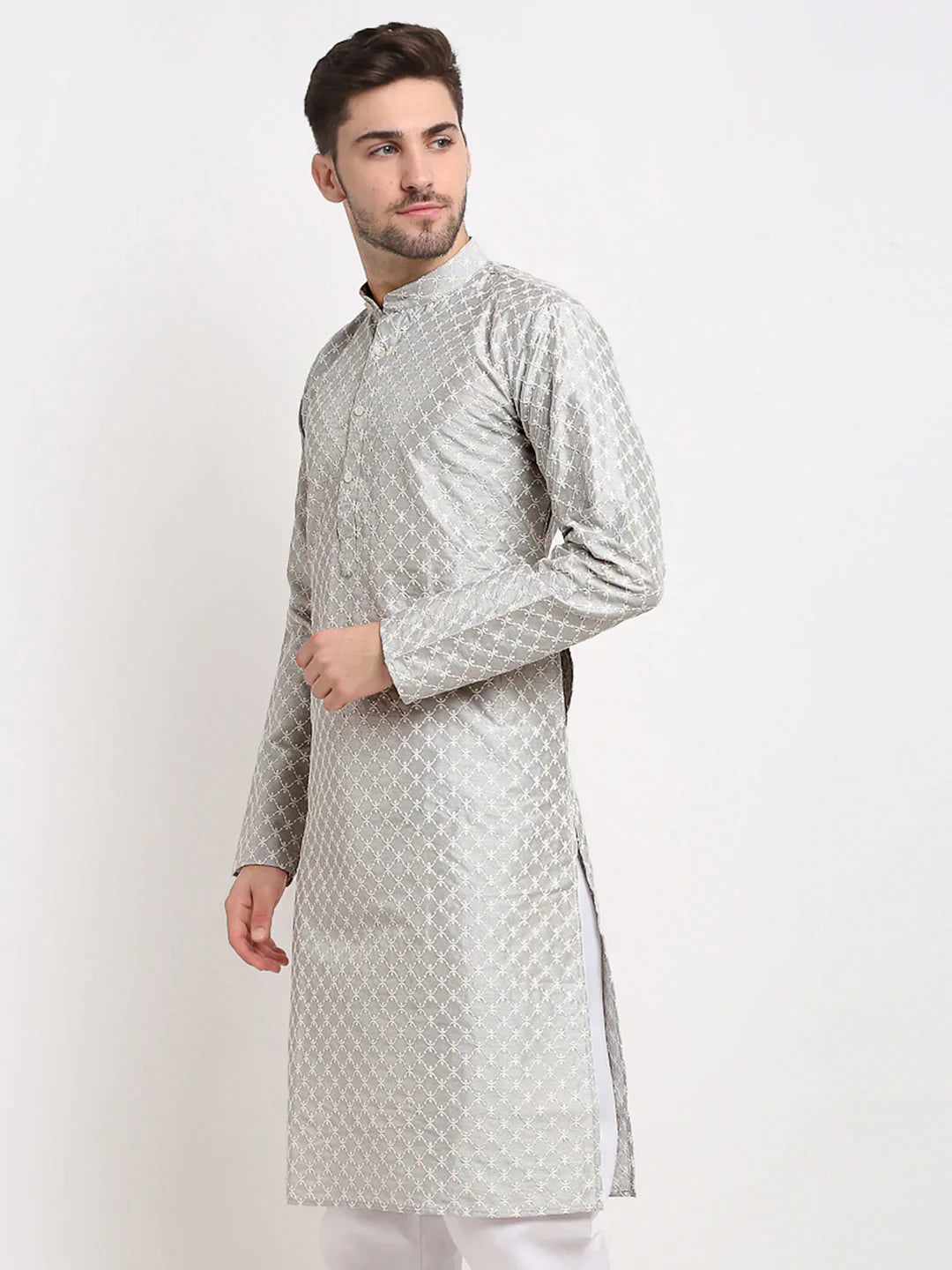 Jompers Men's Grey Chikankari Kurta Only
