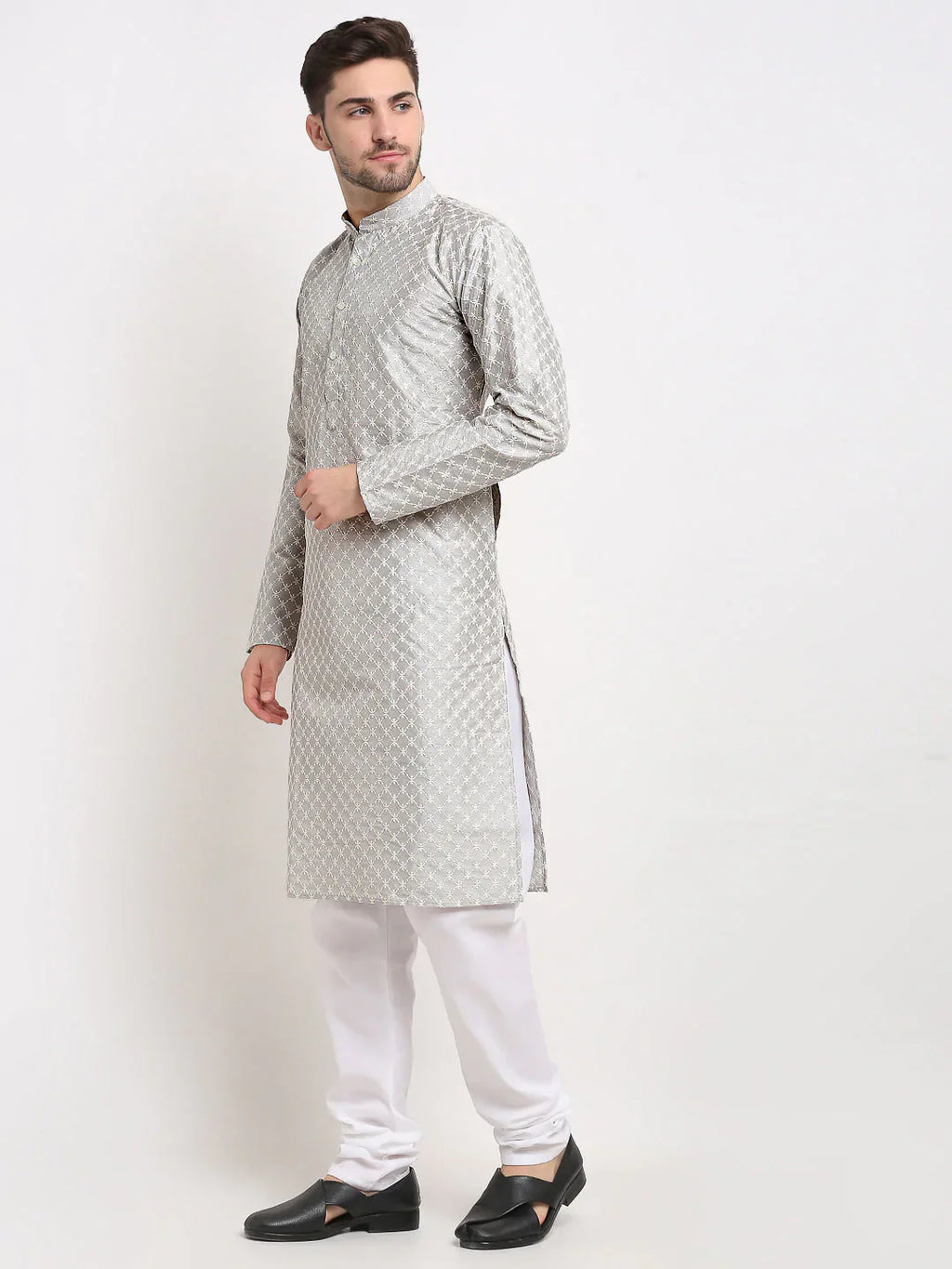 Jompers Men's Grey Chikankari Kurta Only