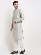 Jompers Men's Grey Chikankari Kurta Only