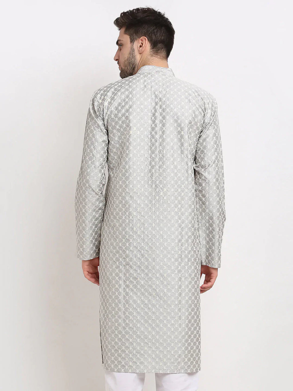 Jompers Men's Grey Chikankari Kurta Only