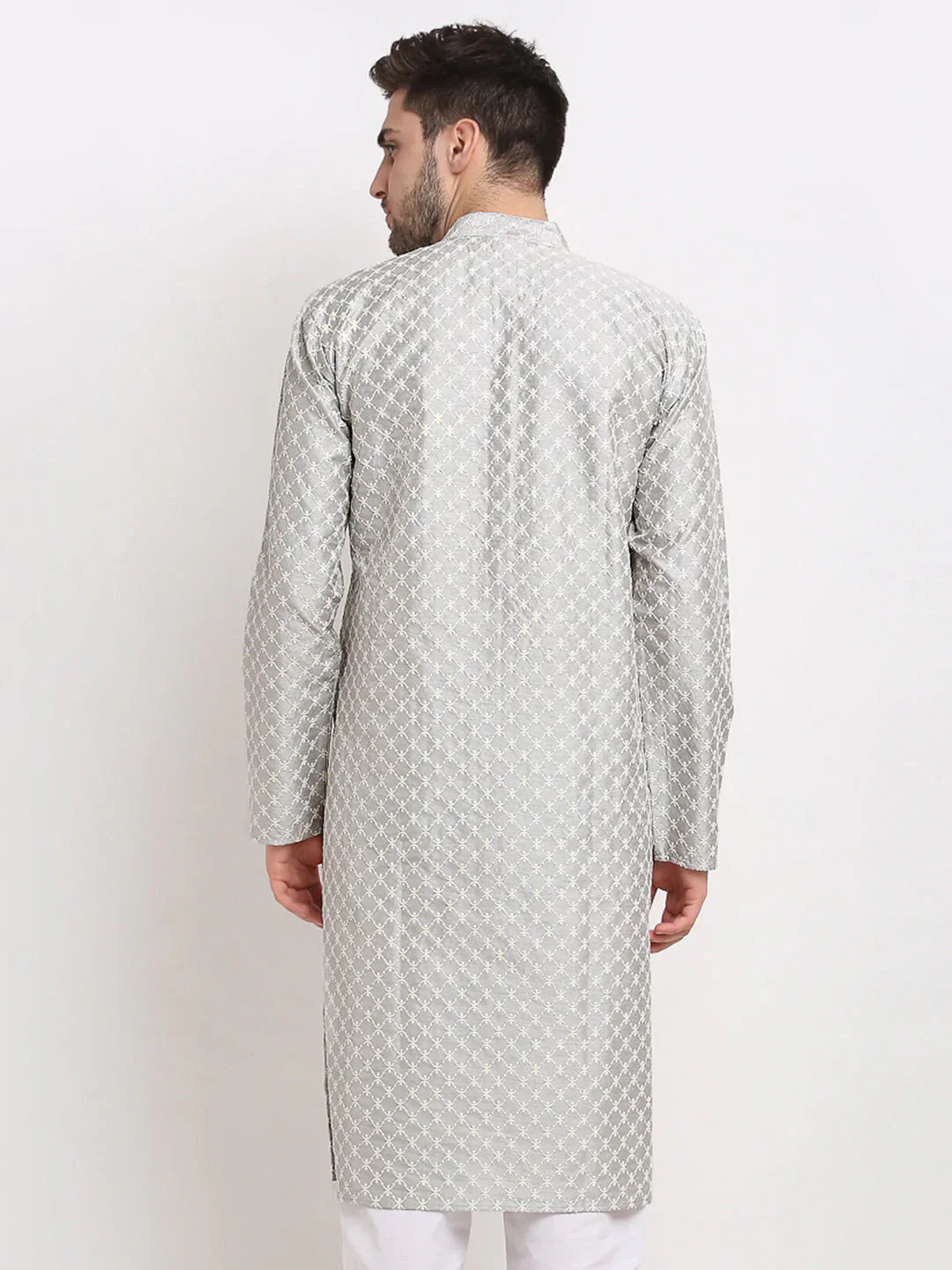 Jompers Men's Grey Chikankari Kurta Only