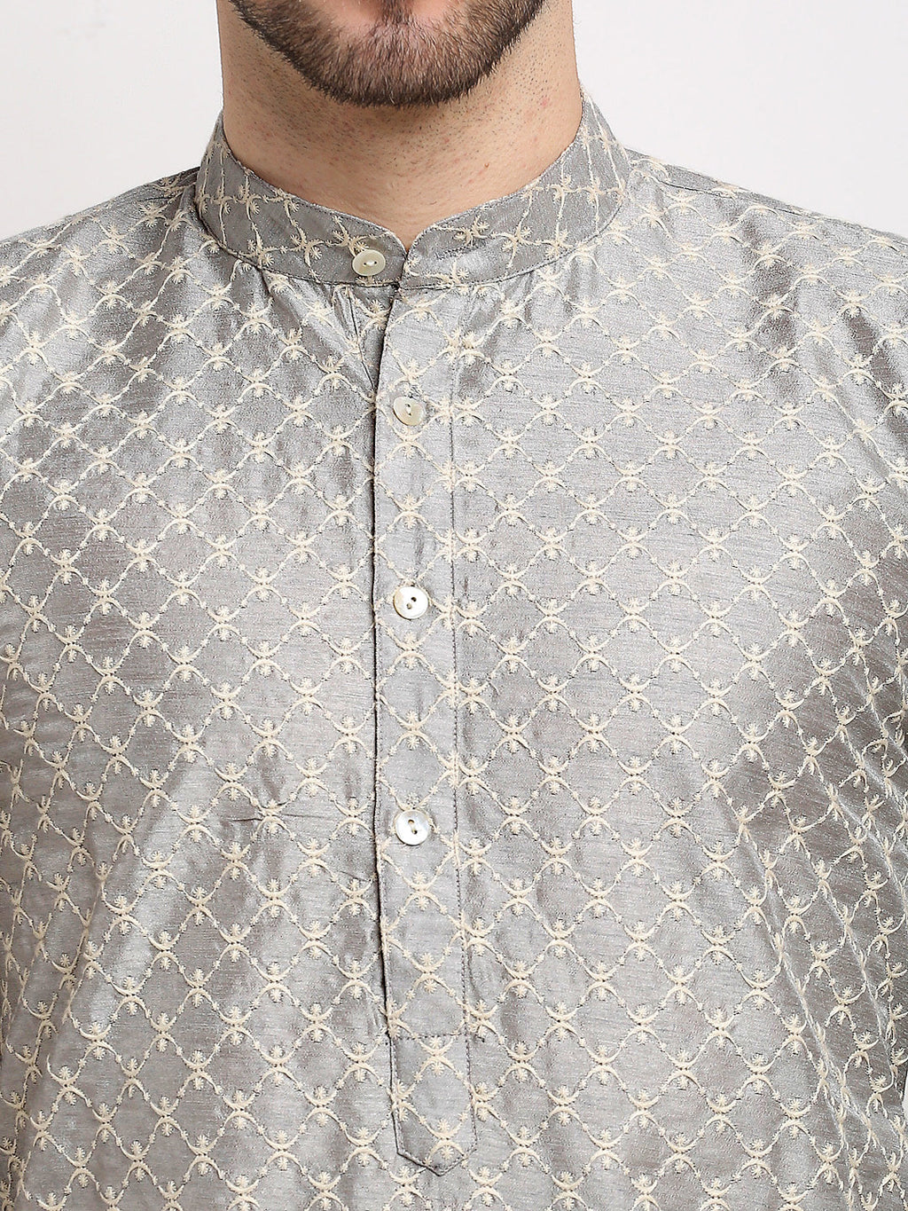 Jompers Men's Grey Chikankari Kurta Only