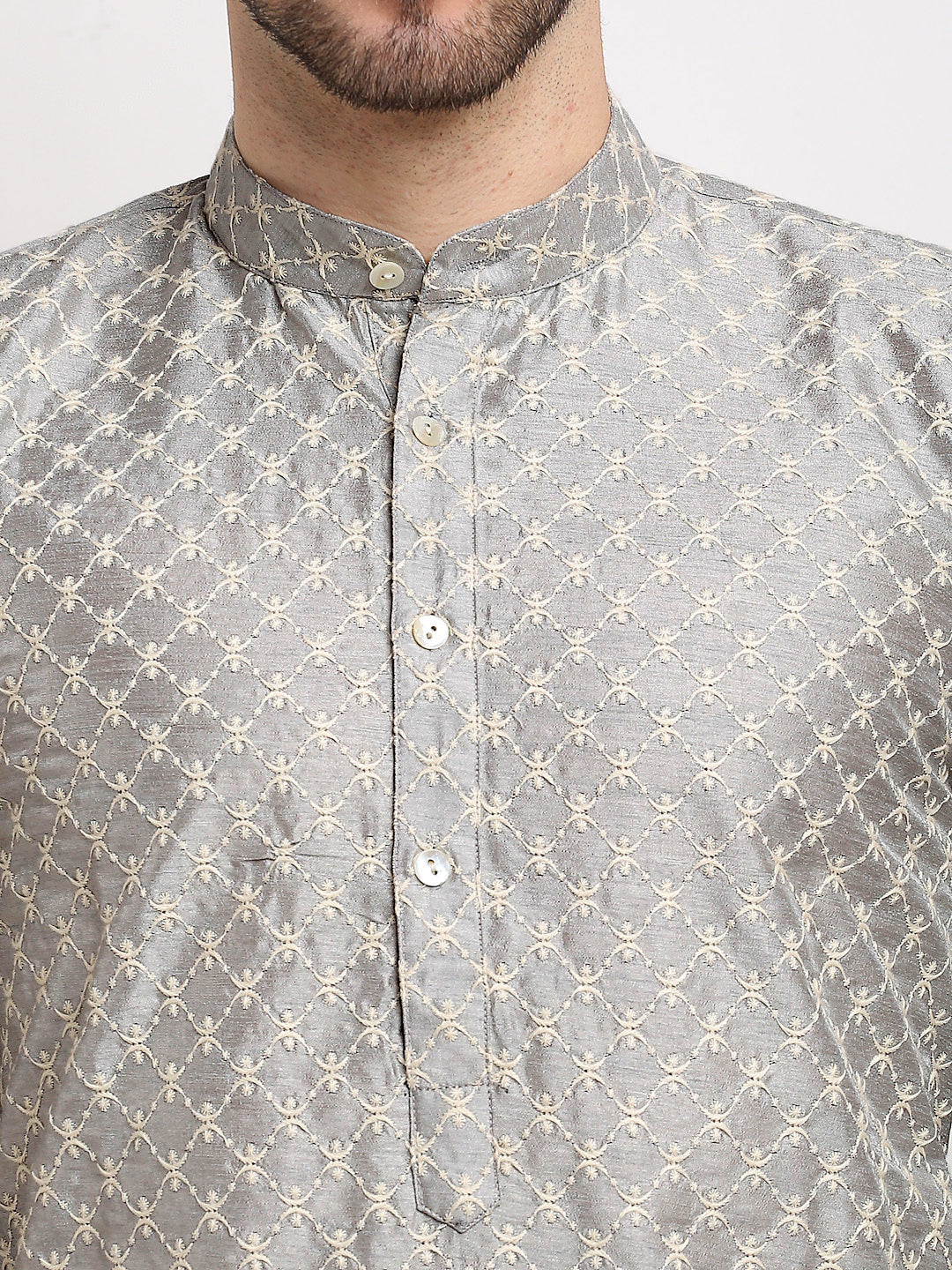 Jompers Men's Grey Chikankari Kurta Only