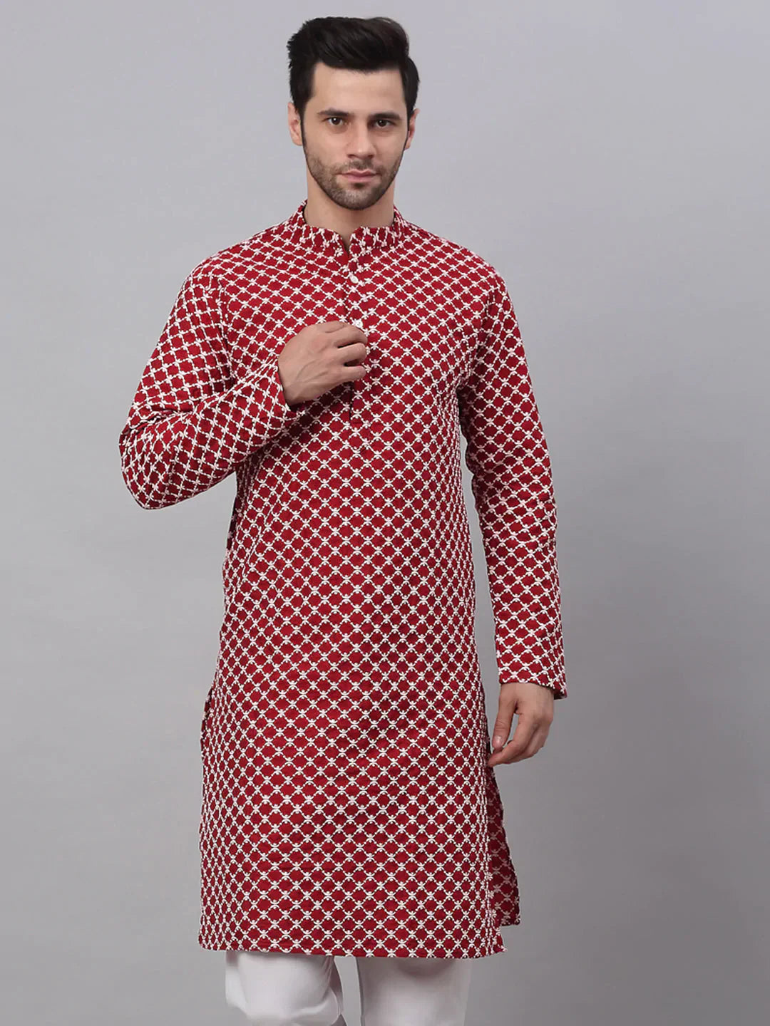 Jompers Men's Maroon Chikankari Kurta Only