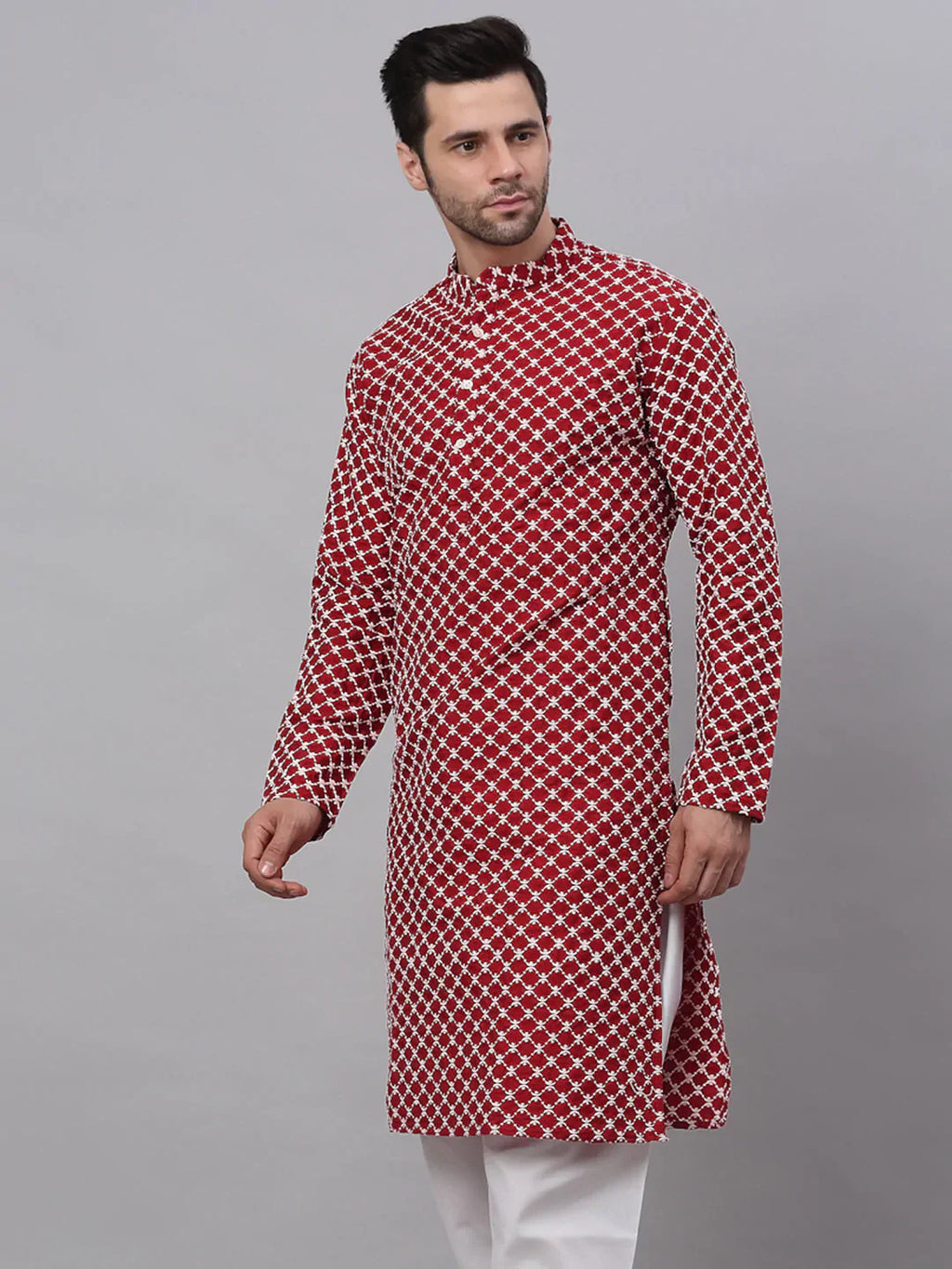 Jompers Men's Maroon Chikankari Kurta Only