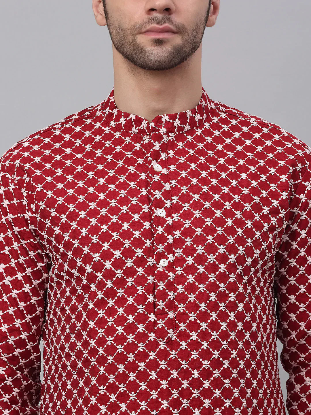 Jompers Men's Maroon Chikankari Kurta Only