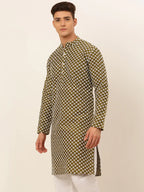Jompers Men's Olive Green Chikankari Kurta Only