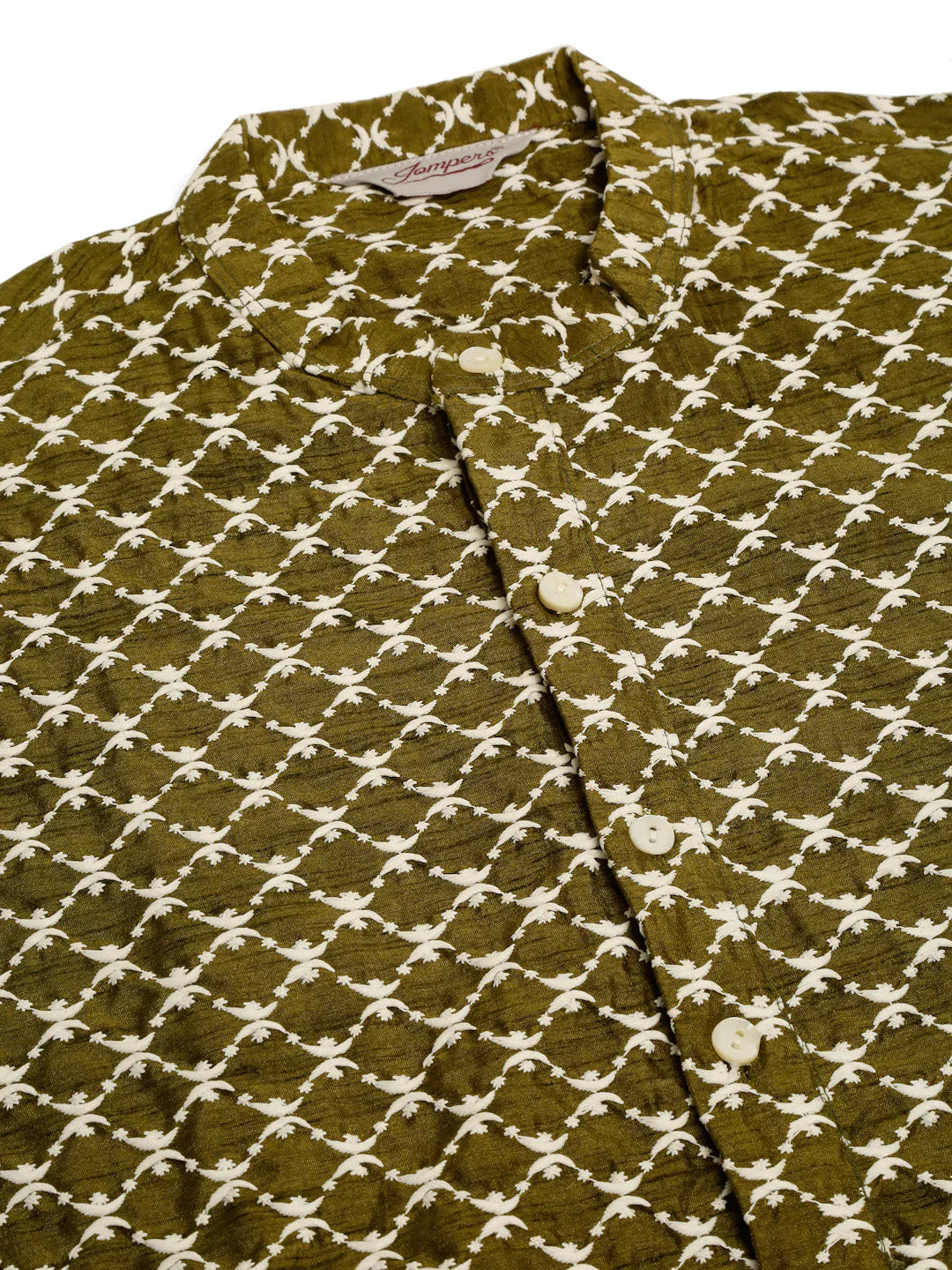 Jompers Men's Olive Green Chikankari Kurta Only