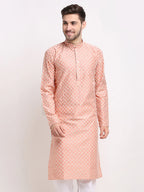 Jompers Men's Peach Chikankari Kurta Only