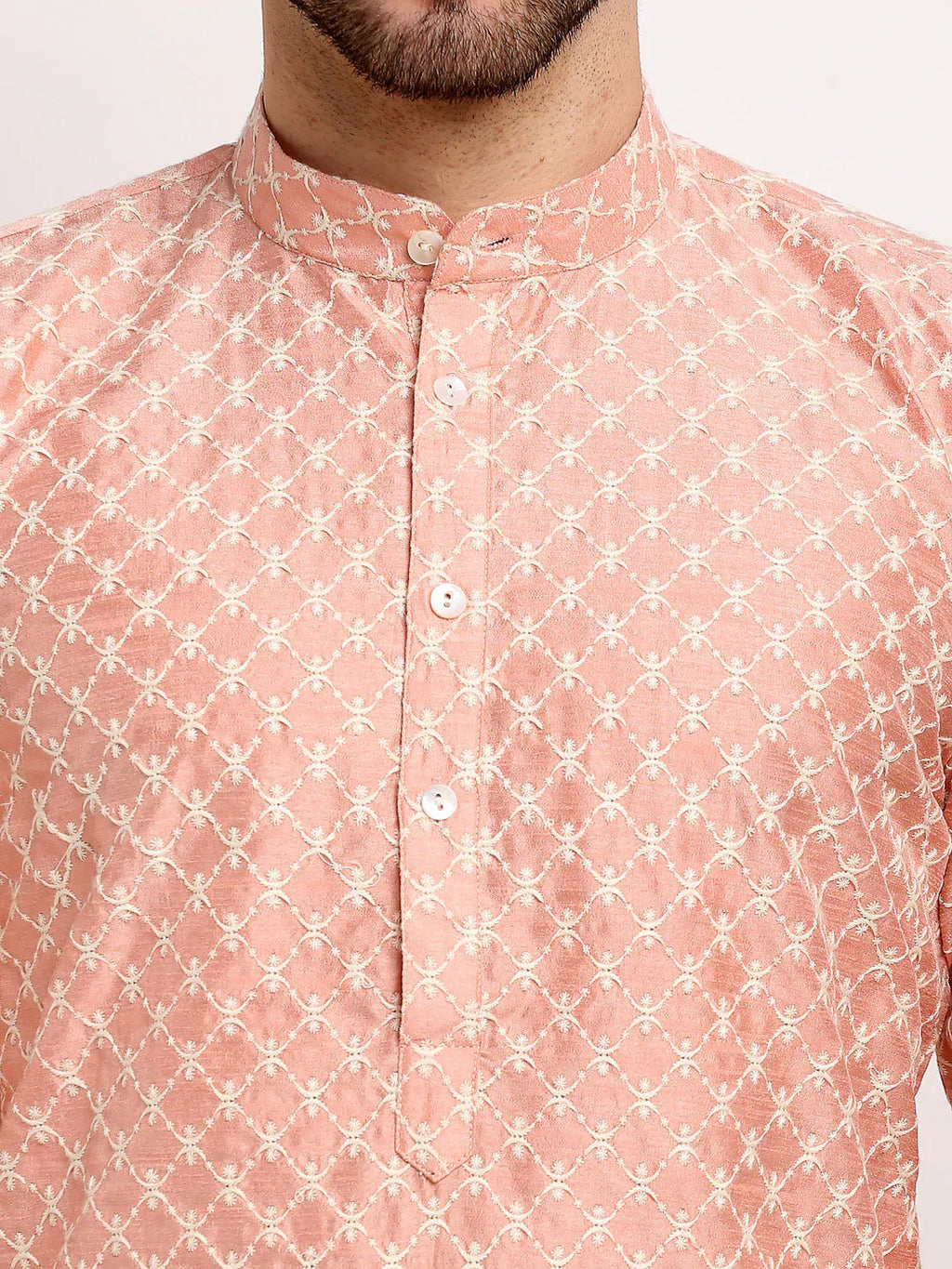 Jompers Men's Peach Chikankari Kurta Only