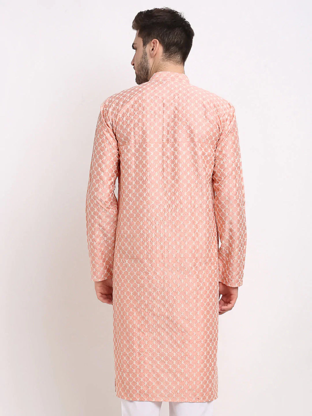 Jompers Men's Peach Chikankari Kurta Only