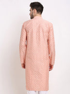Jompers Men's Peach Chikankari Kurta Only