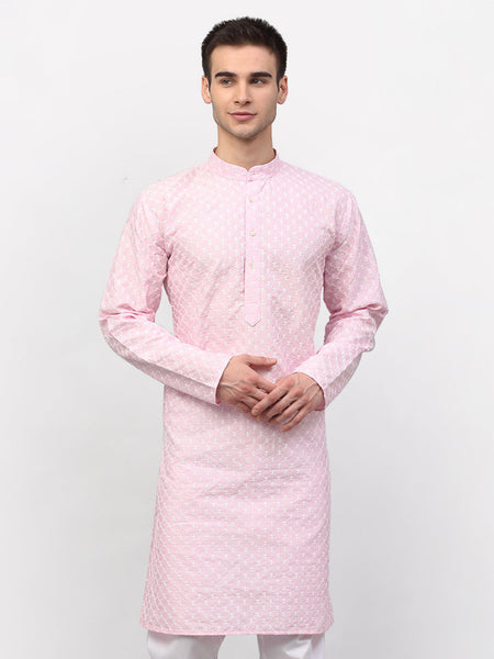 Jompers Men Pink Chikankari Kurta Only