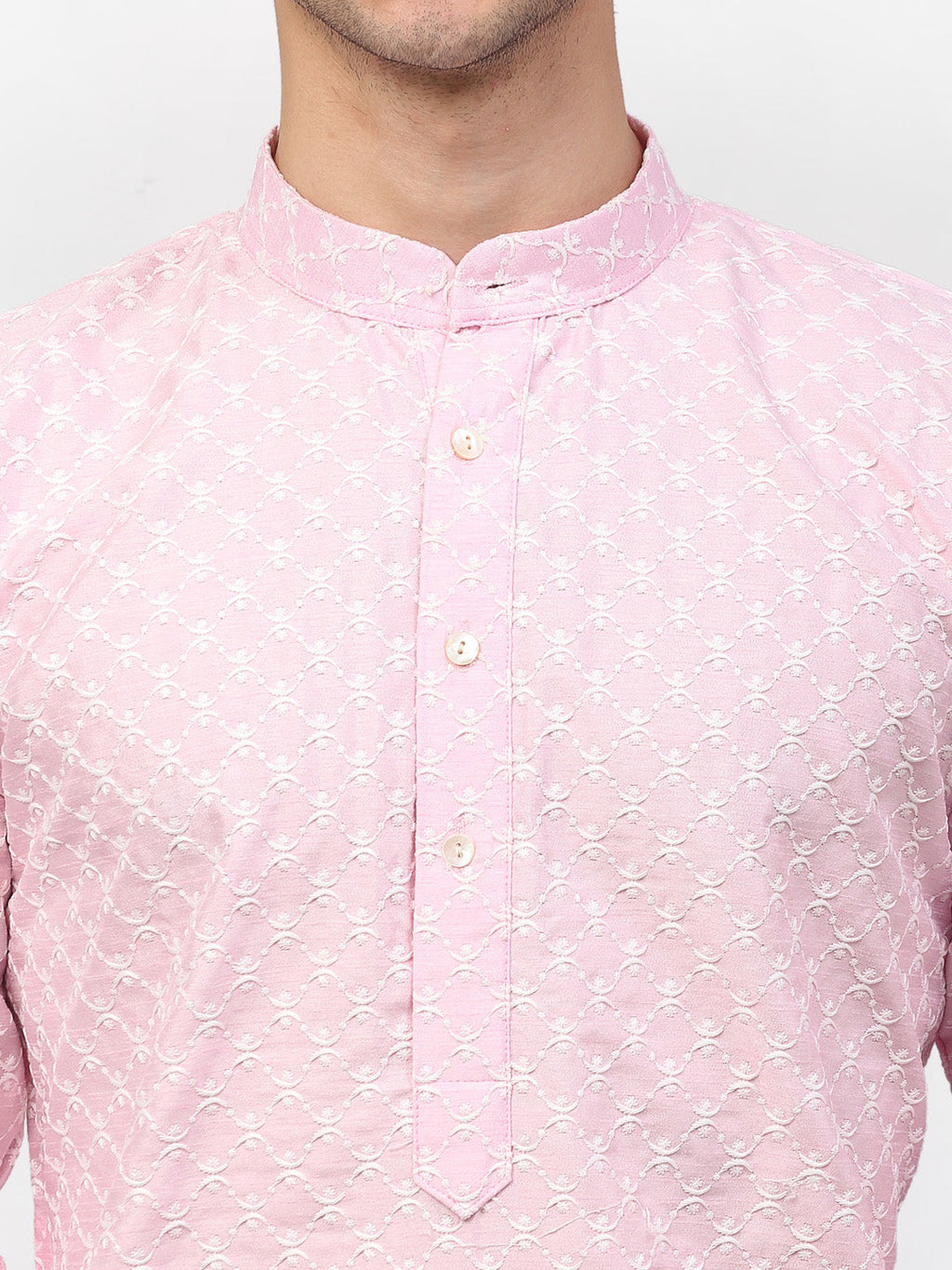 Jompers Men Pink Chikankari Kurta Only - Distacart