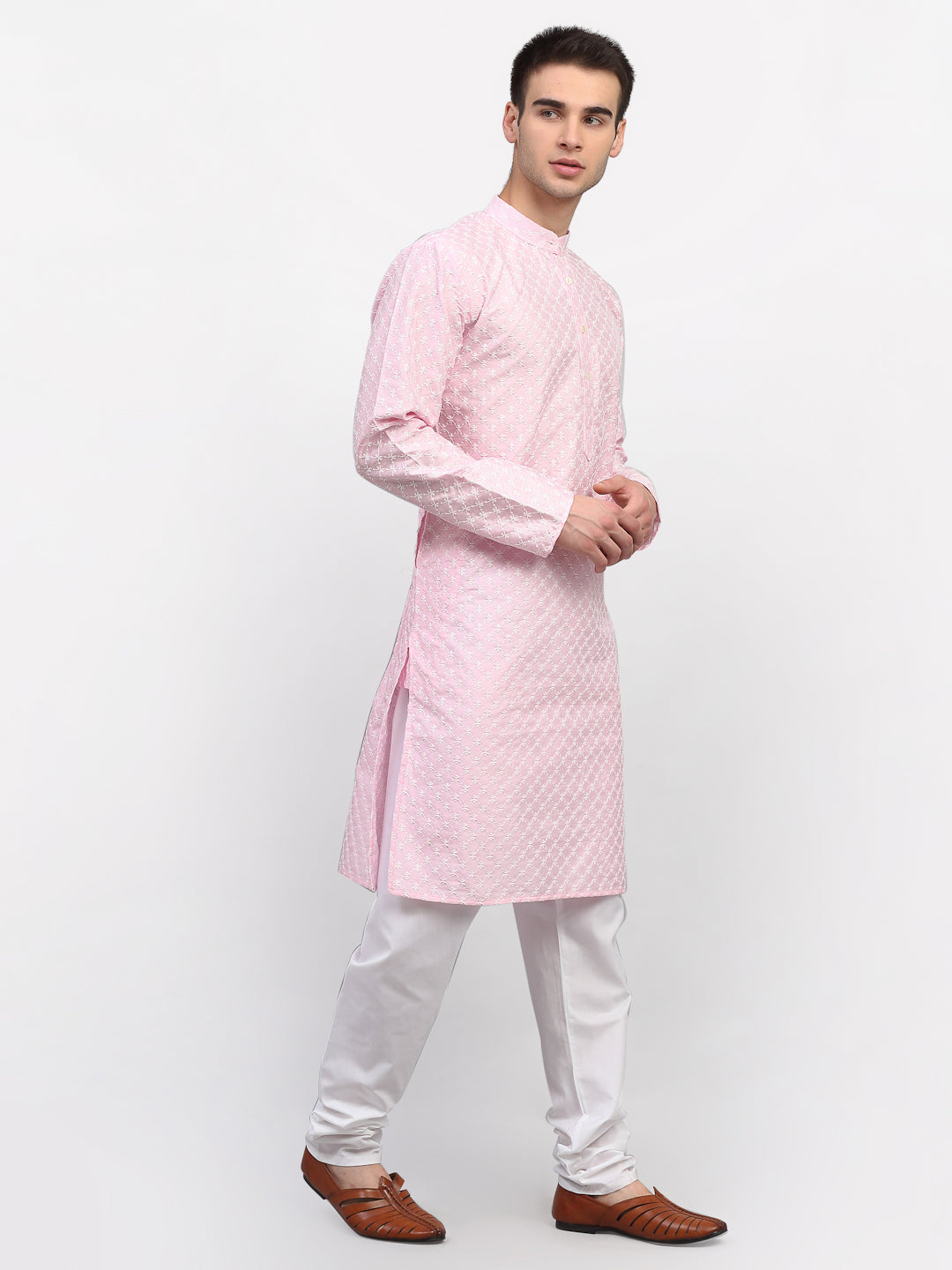 Jompers Men Pink Chikankari Kurta Only - Distacart