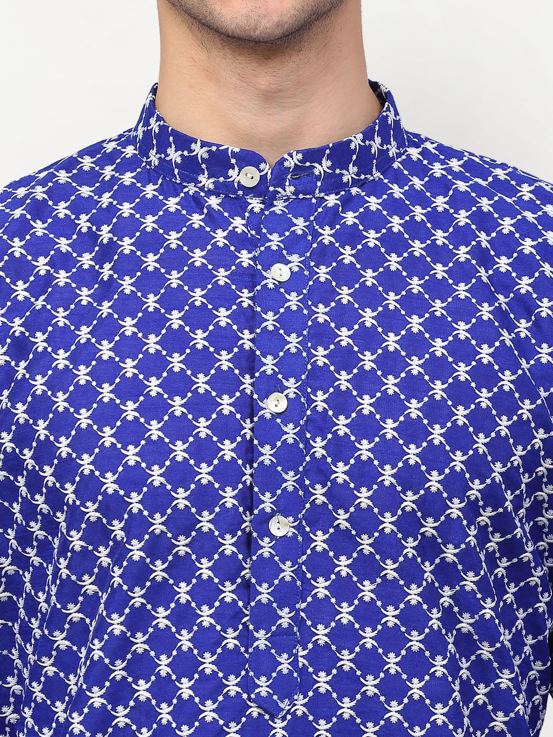 Jompers Men Royal-Blue Chikankari Kurta Only - Distacart