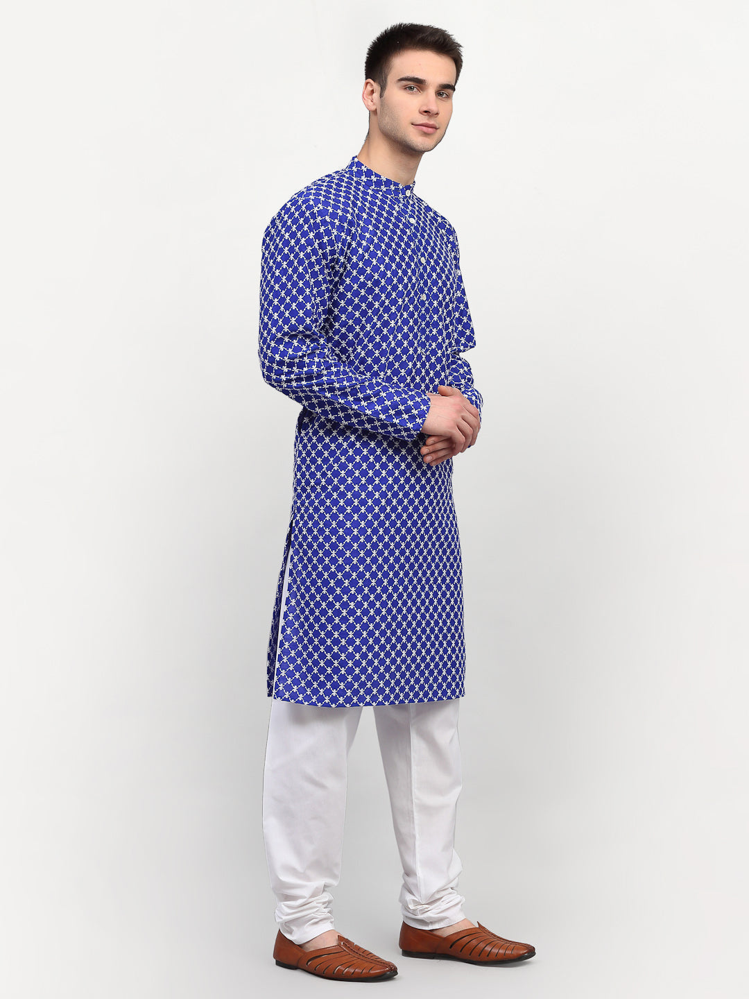Jompers Men Royal-Blue Chikankari Kurta Only - Distacart