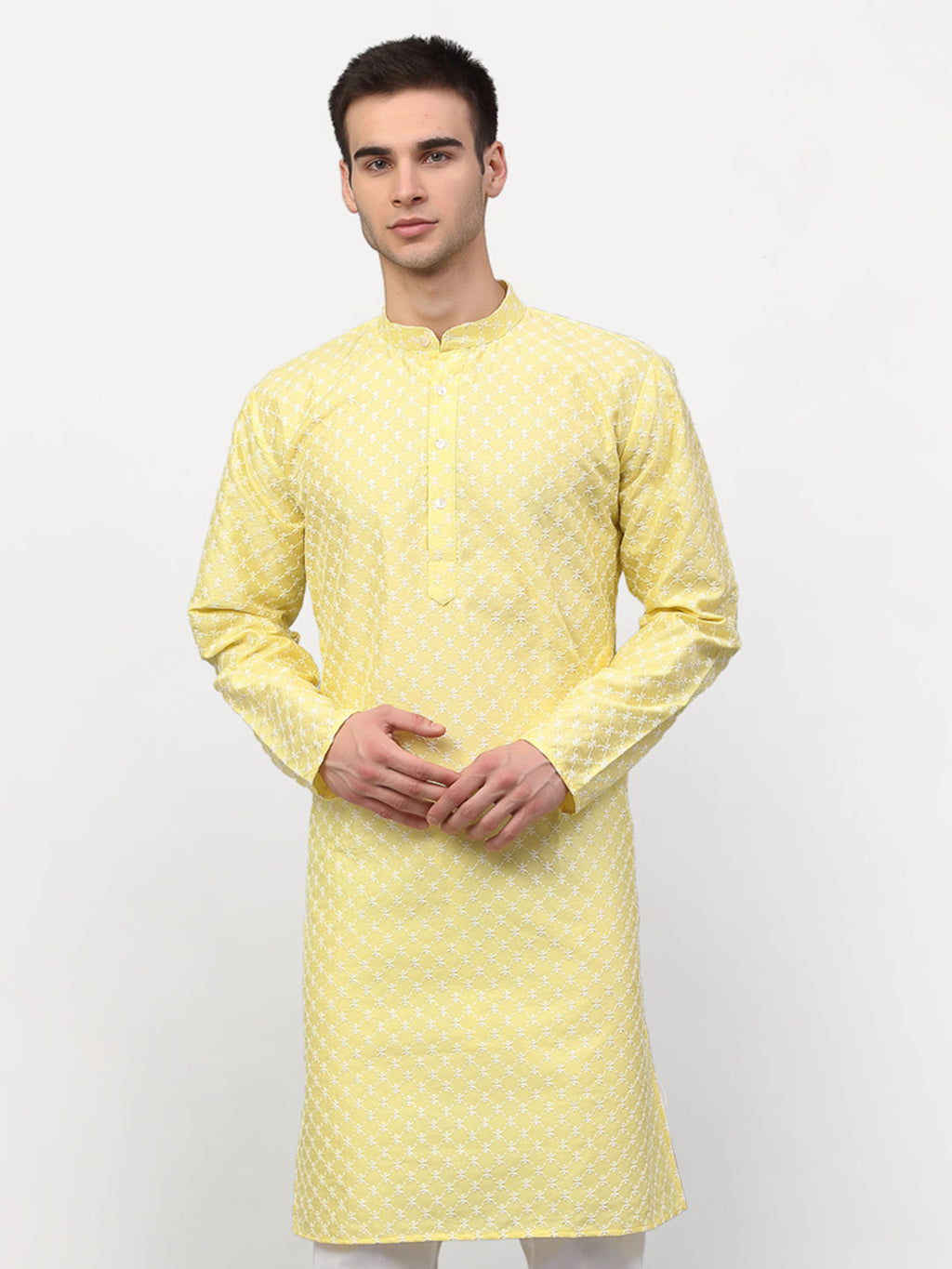 Jompers Men Yellow Chikankari Kurta Only - Distacart