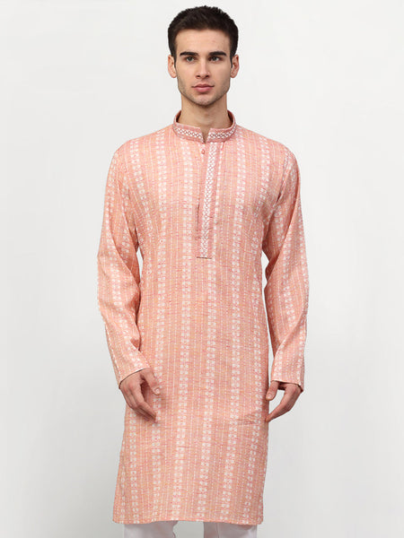 Jompers Men's Pink Woven Kurta Only