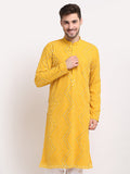 Jompers Men's Mustard Printed Mirror Kurta Only