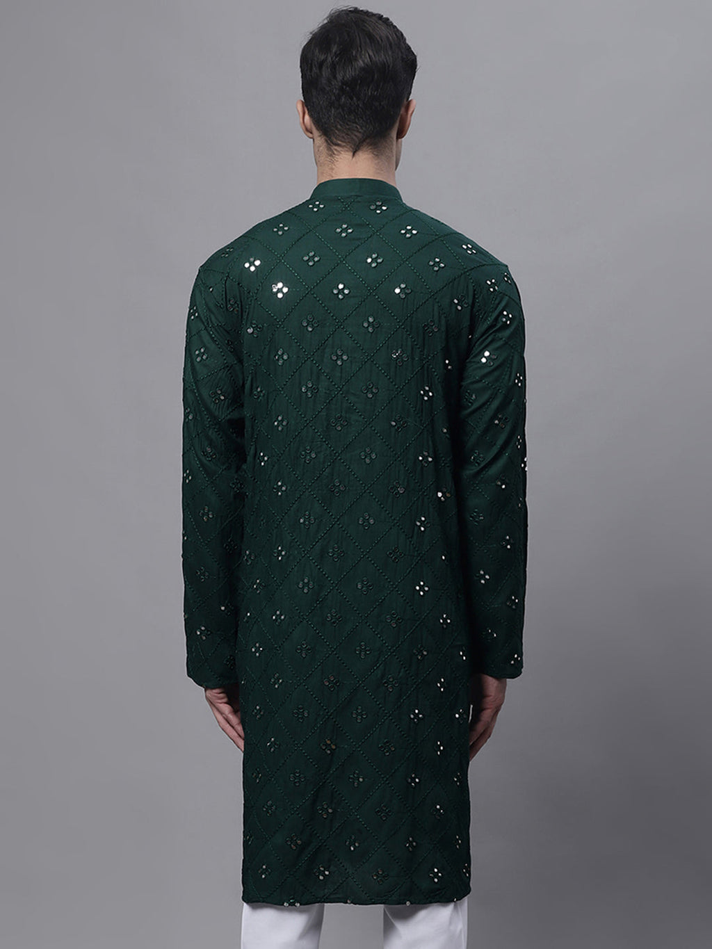 Jompers Men's Olive Green Embroidered Mirror Work Kurta