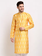 Jompers Men's Mustard Dupion Ikkat Kurta Only