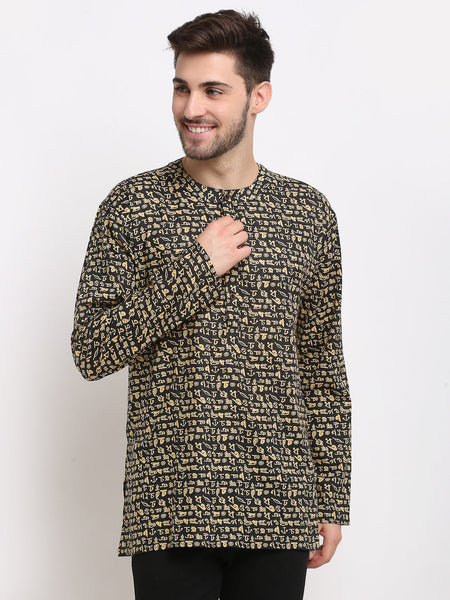 Jompers Men's Cotton Printed Kurta - Black
