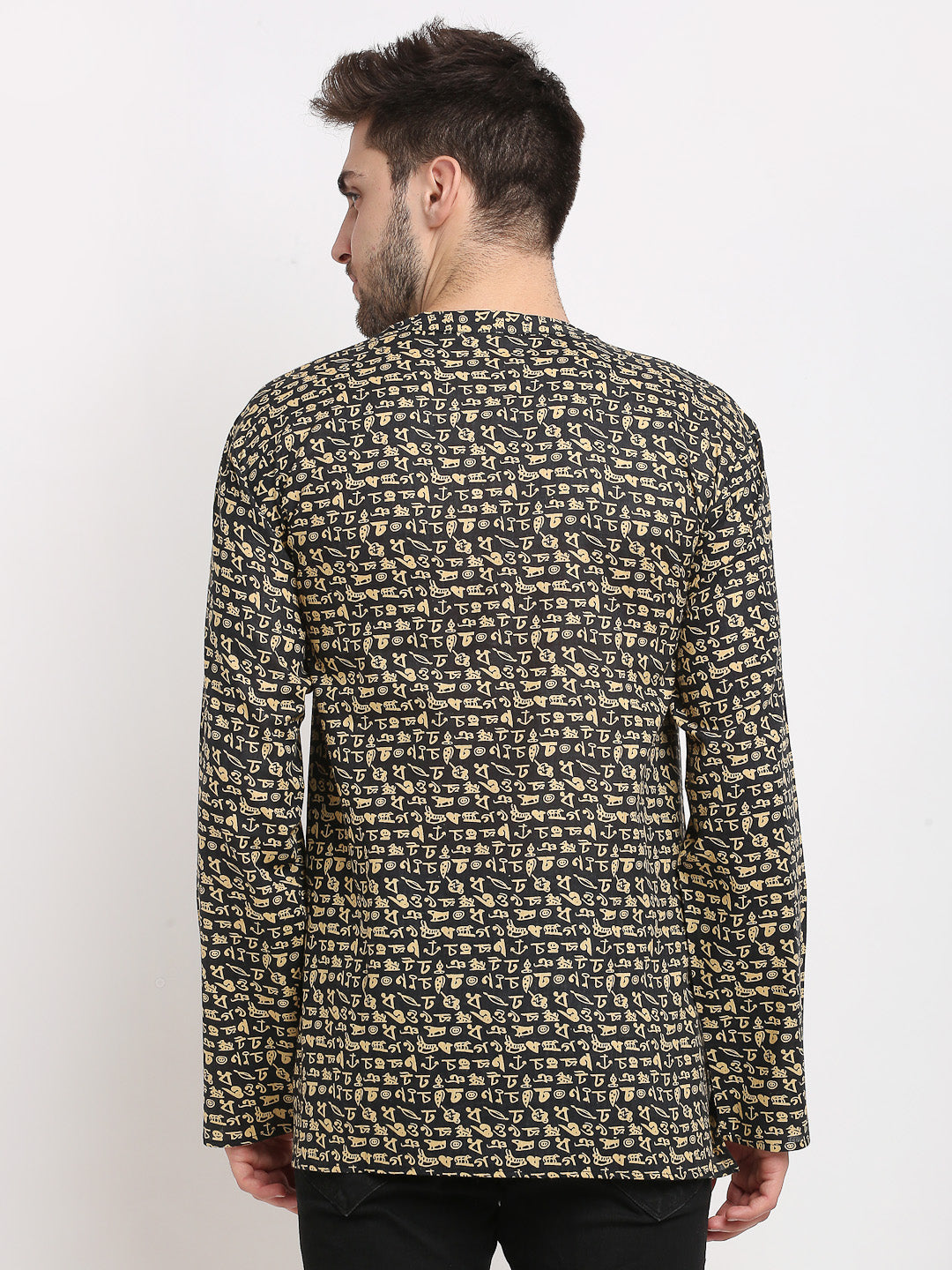 Jompers Men's Cotton Printed Kurta - Black