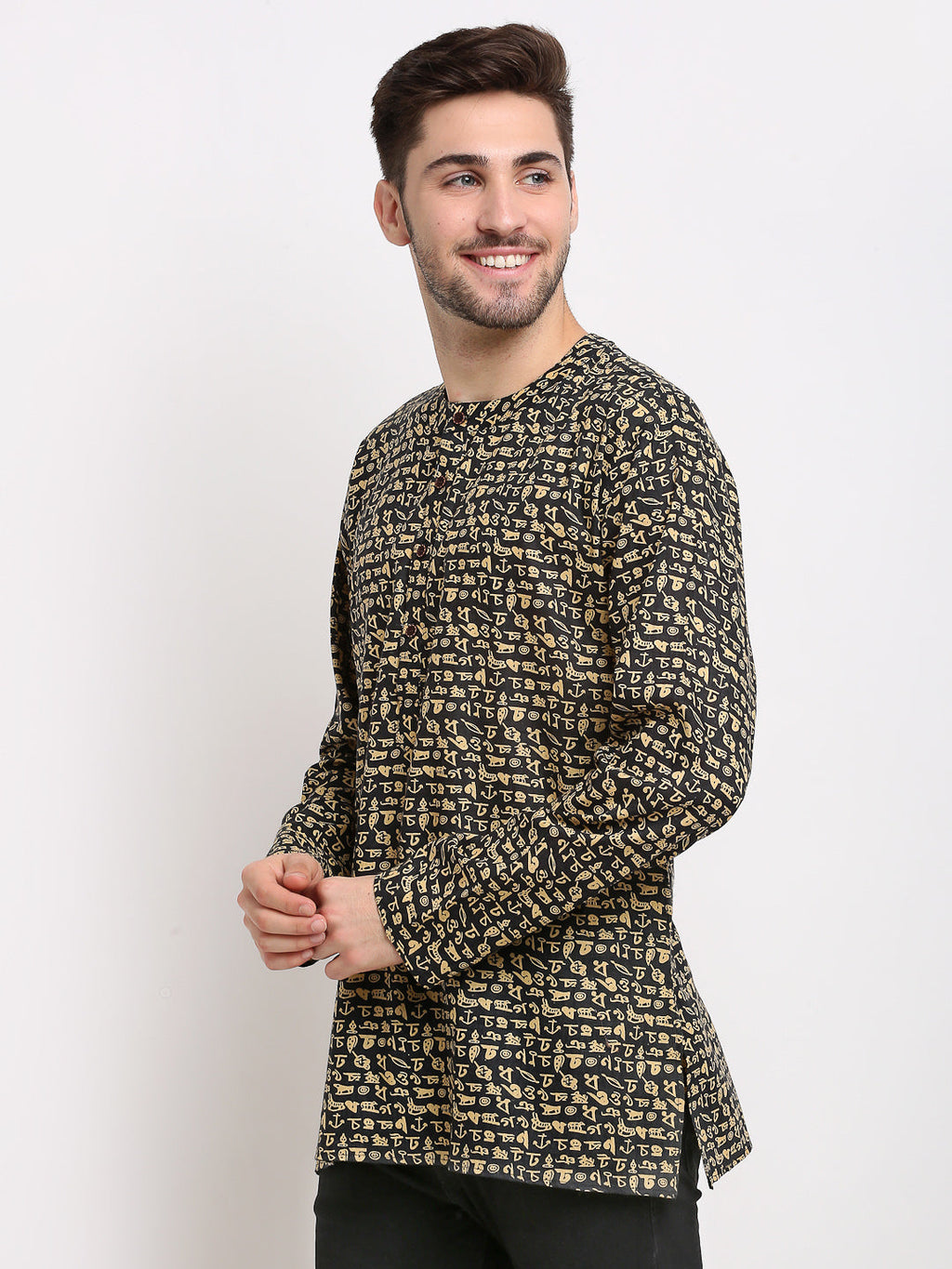 Jompers Men's Cotton Printed Kurta - Black