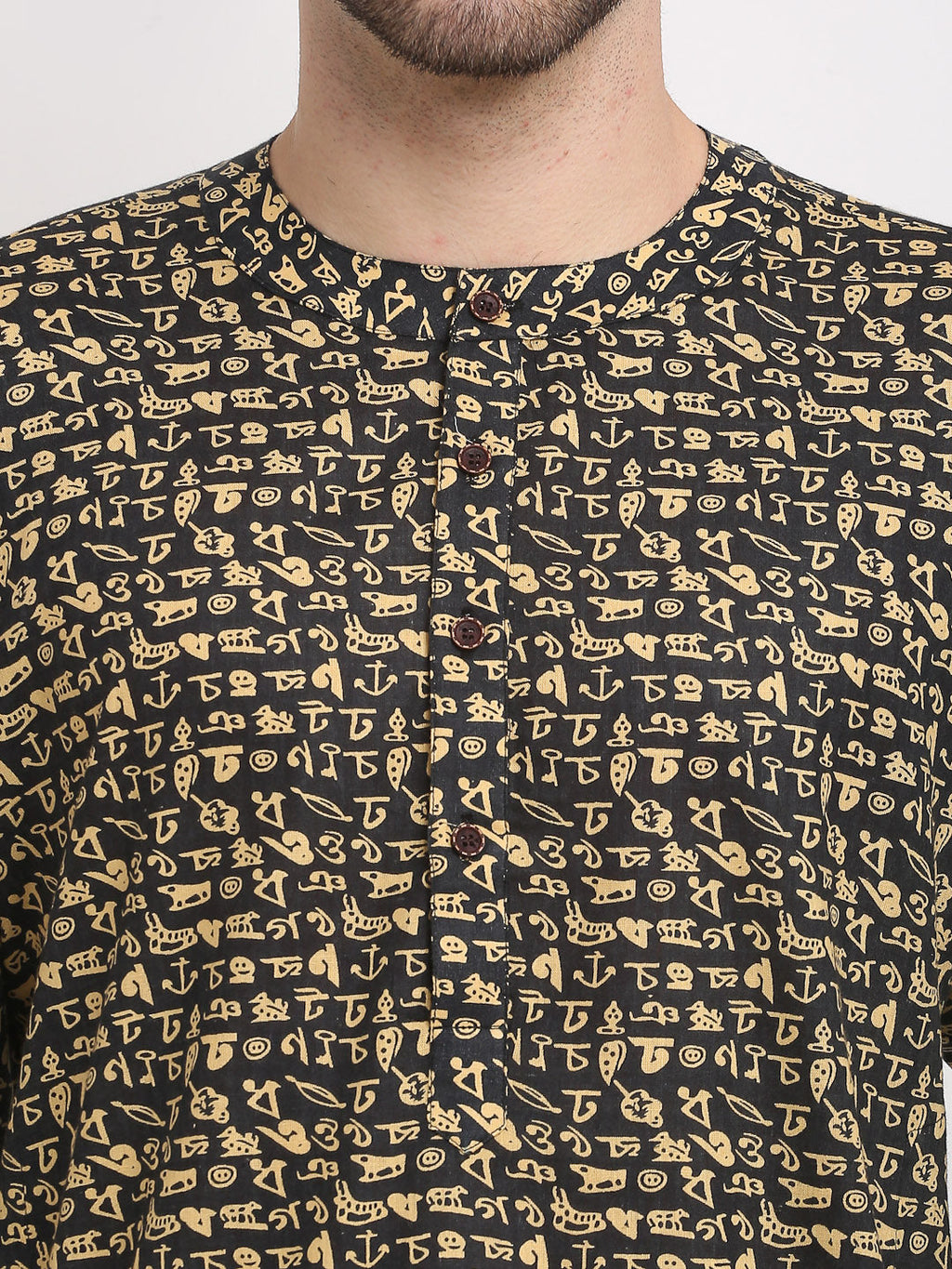 Jompers Men's Cotton Printed Kurta - Black