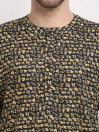 Jompers Men's Cotton Printed Kurta - Black