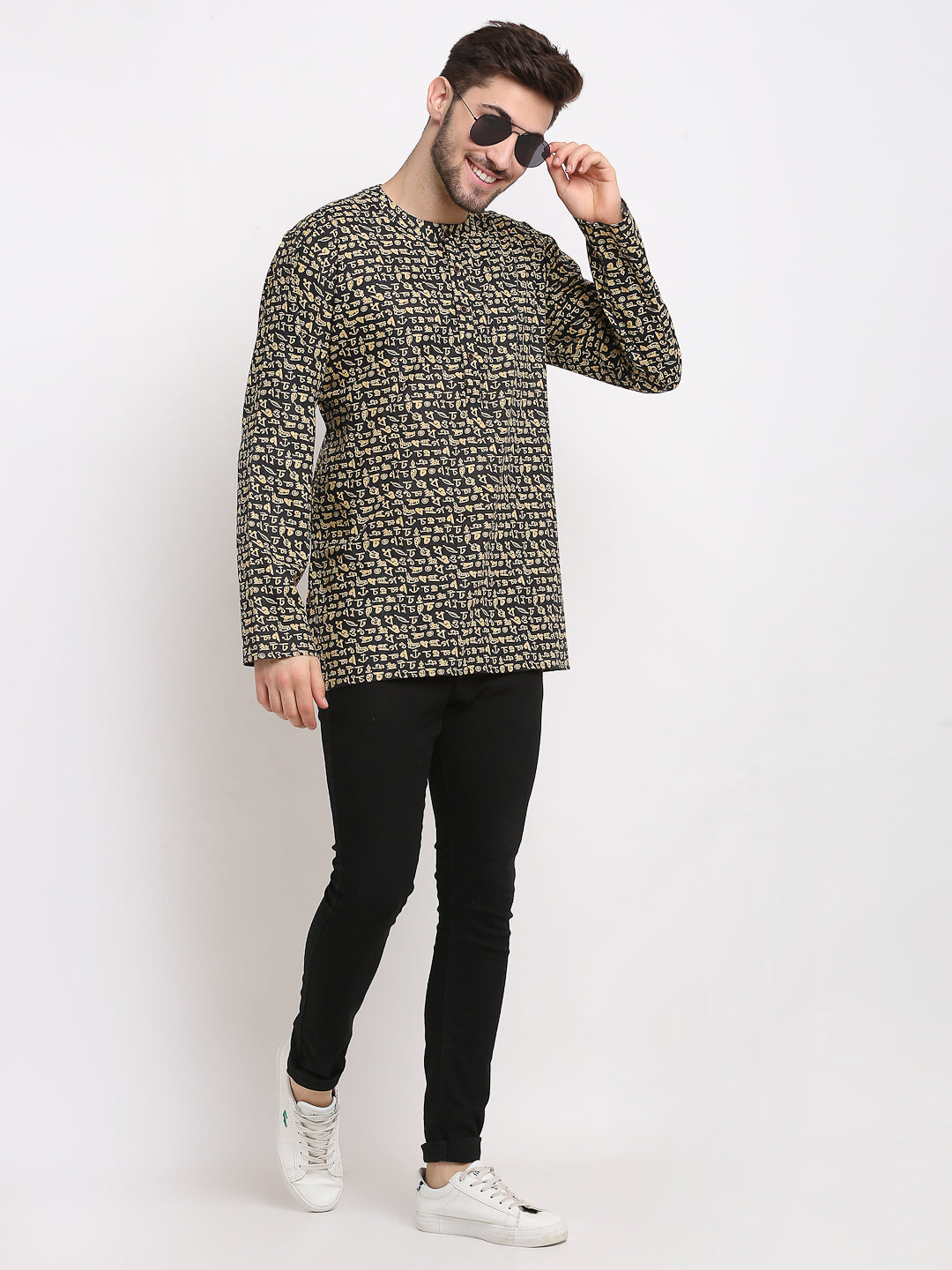 Jompers Men's Cotton Printed Kurta - Black