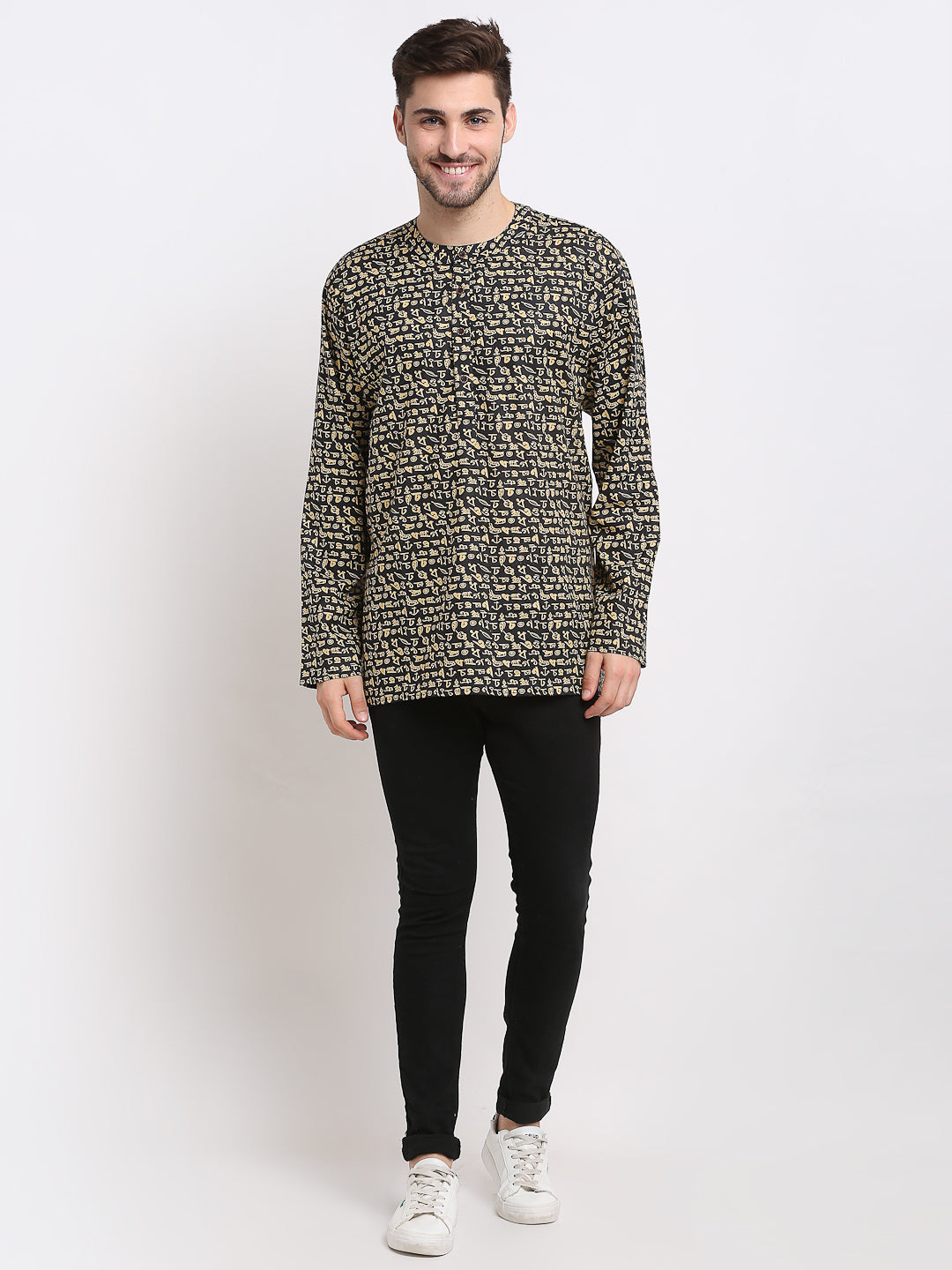 Jompers Men's Cotton Printed Kurta - Black