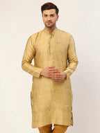 Jompers Men's Beige Coller Embroidered Woven Design Kurta Only
