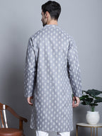 Jompers Men's Cotton Floral printed Kurta Only - Dark-Grey