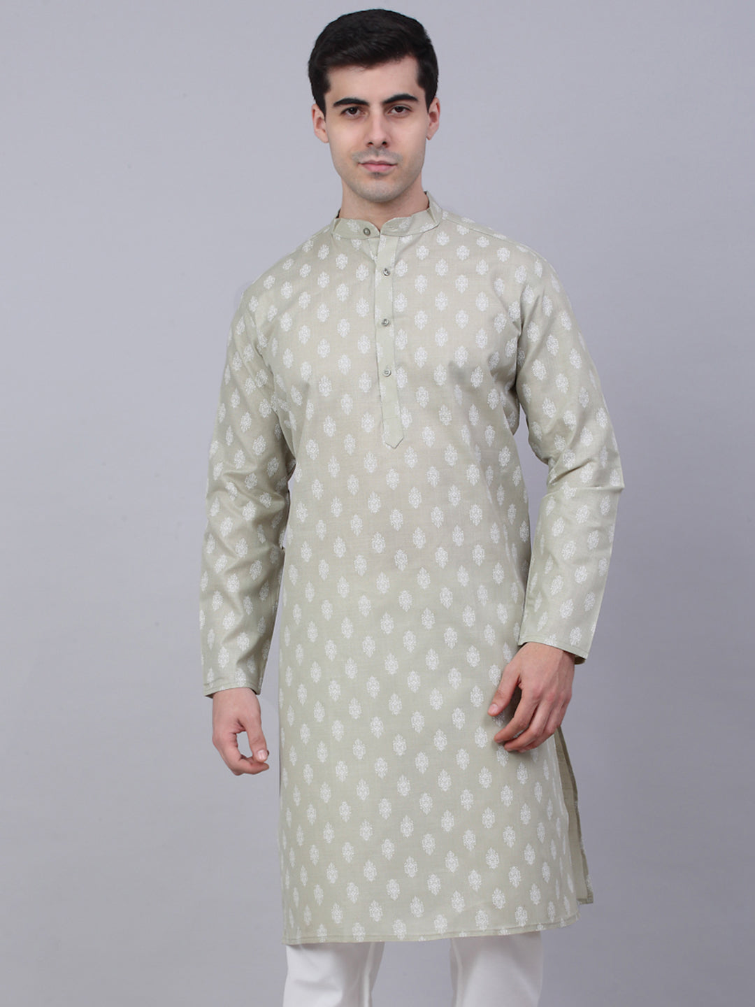 Jompers Men's Cotton Floral printed Kurta - Grey