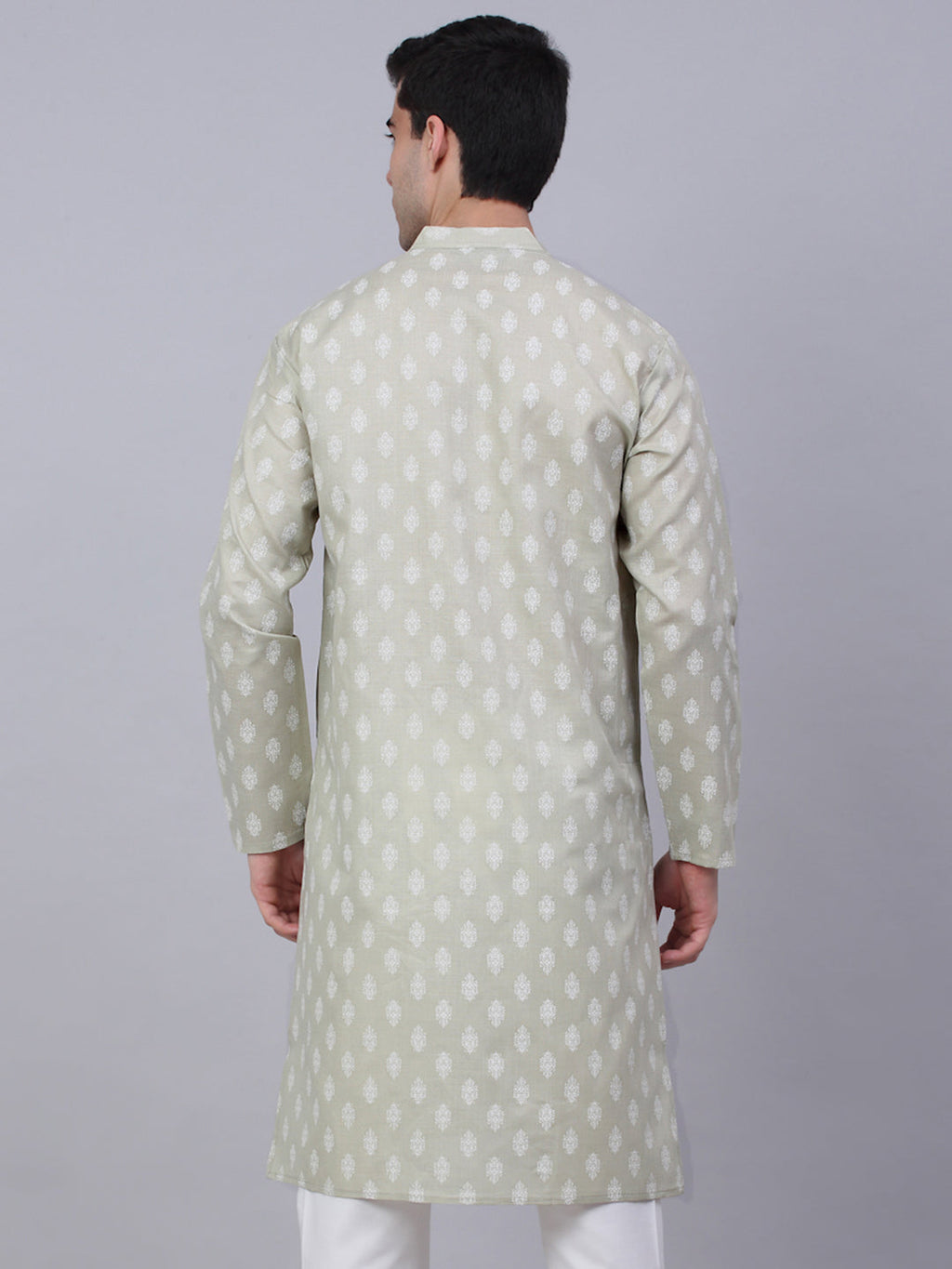 Jompers Men's Cotton Floral printed Kurta - Grey