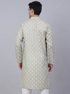 Jompers Men's Cotton Floral printed Kurta - Grey
