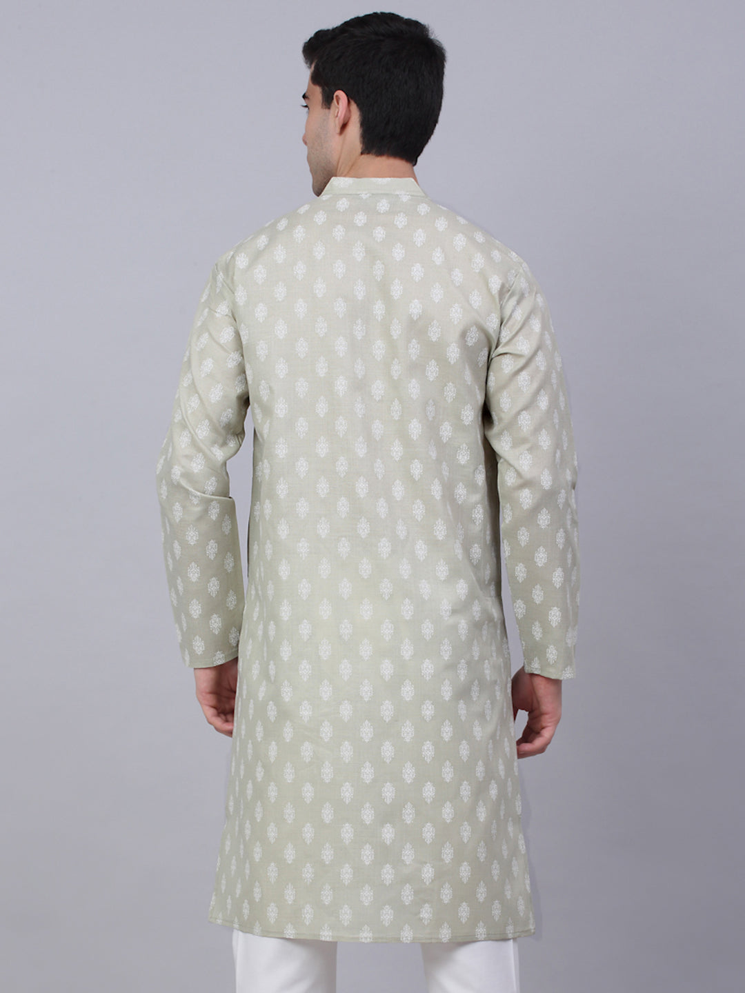Jompers Men's Cotton Floral printed Kurta - Grey