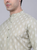 Jompers Men's Cotton Floral printed Kurta - Grey