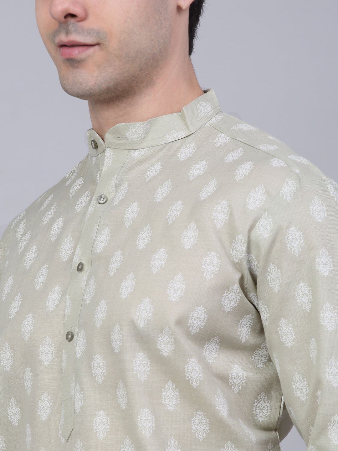 Jompers Men's Cotton Floral printed Kurta - Grey