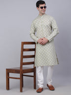 Jompers Men's Cotton Floral printed Kurta - Grey