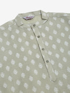 Jompers Men's Cotton Floral printed Kurta - Grey